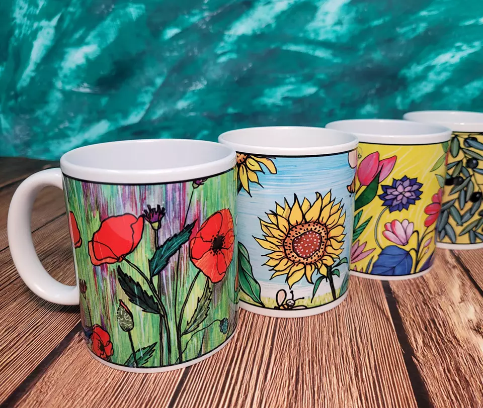 mug fiori foglie